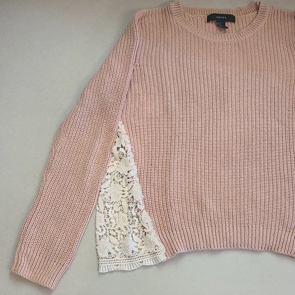 Forever 21 Blush Colored Knit Sweater with Lace Cut Outs - Picture 2 of 9